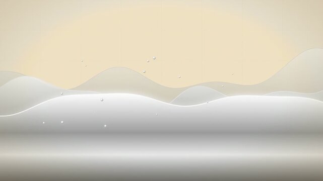 Abstract flowing white liquid waves moving smoothly against a soft beige gradient background