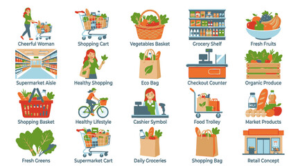 Fototapeta premium Shopping Grocery Retail Store Icons.