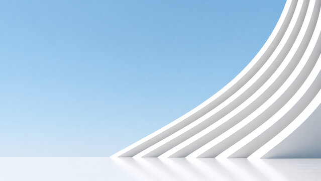Minimalist Abstract White Curved Architecture against Blue Sky