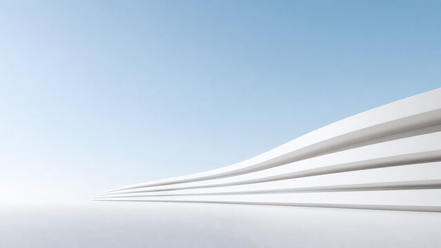 Minimalist curved architectural structure against blue sky