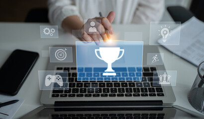 Achievement and success concept representing goal accomplishment, motivation, performance,...
