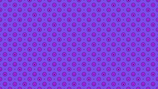 Horizontal pulsing rows of red and green emotion icons against an earthy mustard background, creating a vibrant digital matrix.