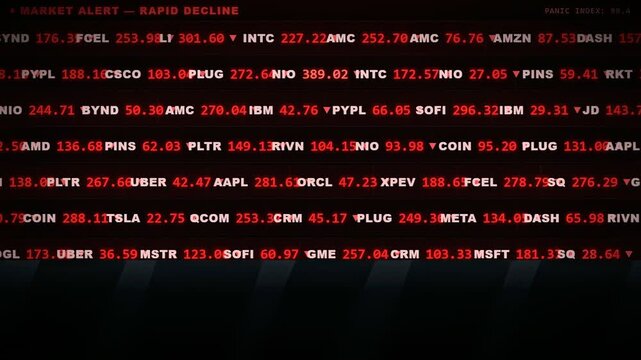 Digital stock market ticker display with fluctuating financial data and company stock price updates