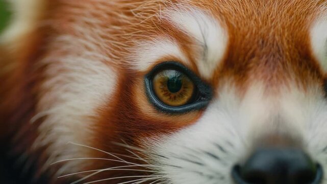 Extreme macro footage of one beautiful red panda eye with a warm amber iris