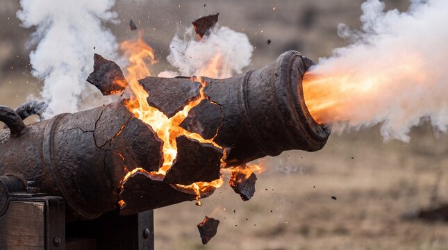 Exploding Cannon Misfire With Fire and Smoke