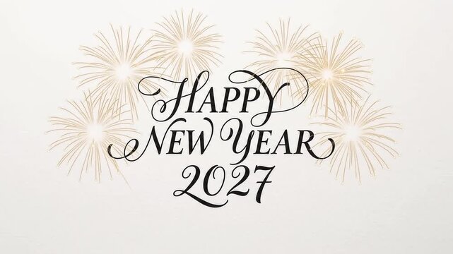 Happy New Year 2027 elegant greeting card with fireworks and festive celebration lettering