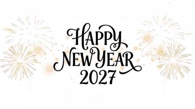 Happy New Year 2027 calligraphy lettering typography design with festive fireworks