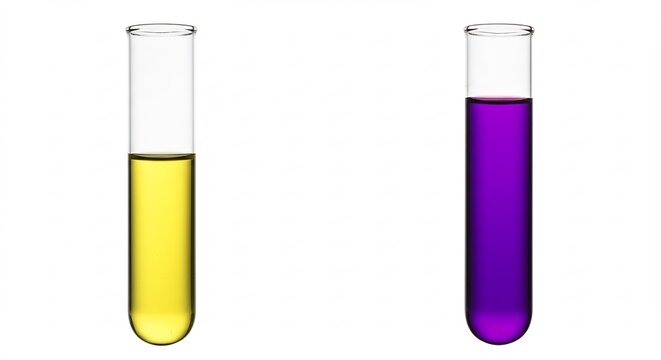 Two test tubes filled with colorful liquids