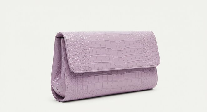 Elegant Lilac Clutch Bag: A sophisticated lilac clutch bag with an embossed crocodile texture, exuding a sense of modern luxury and style.