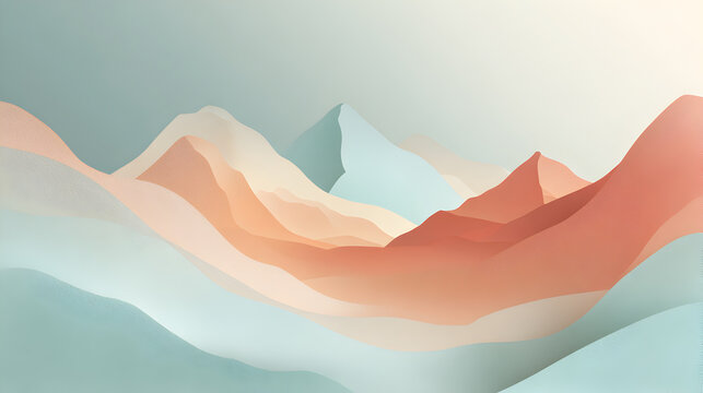 Abstract mountains landscape with soft pastel colors in flat minimalist style