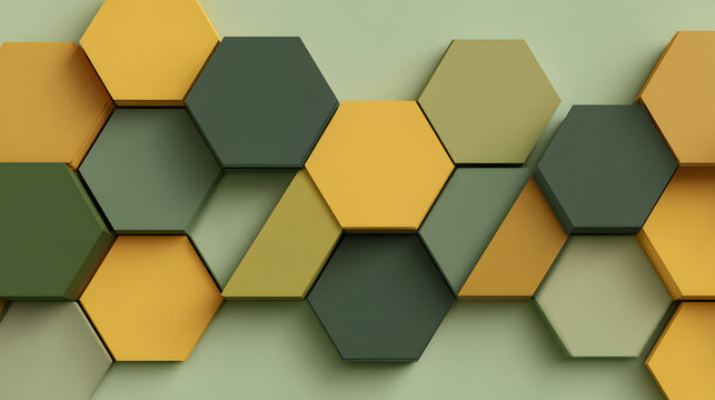 Abstract 3d hexagon pattern in shades of green and yellow