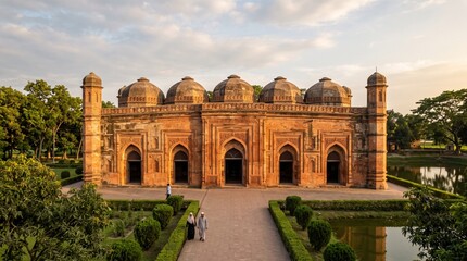 Obraz premium Choto Sona Mosque stands with ornate domes and arched entrances