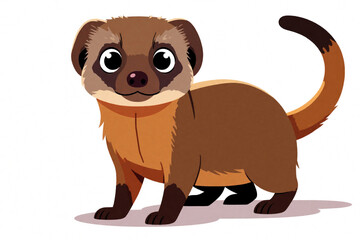 Obraz premium Cartoon mongoose stands curious, alert with big eyes and curved tail. This cute brown mammal illustration on white background suits children books, zoo promotions, or nature articles.