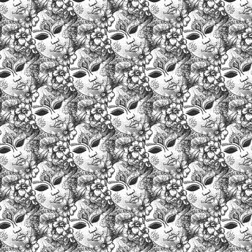 Hand drawn intricate seamless pattern in zentangle style with abstract organic elements and dots