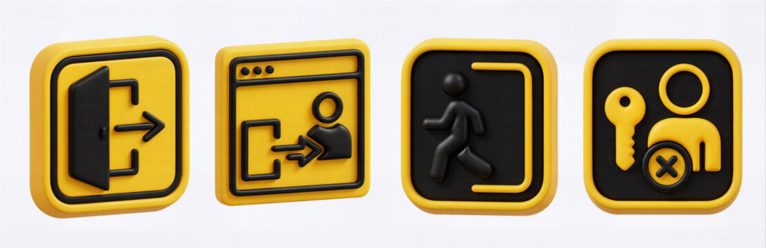 3D login security logout icon set