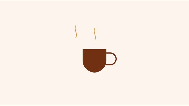 Minimalist coffee cup animation with rising steam, simple brown mug for morning beverage and cafe branding concepts 4k