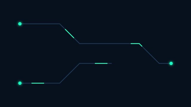 Minimalist digital circuit hud interface animation with glowing data flow lines 4k technology