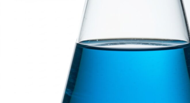 Blue Liquid in Laboratory Flask: A close-up shot of a glass laboratory flask containing a vibrant blue liquid, symbolizing science, research, and experimentation.