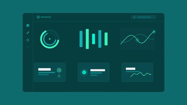 Animated Dark Green Digital Dashboard with Financial Charts and Data Analytics.