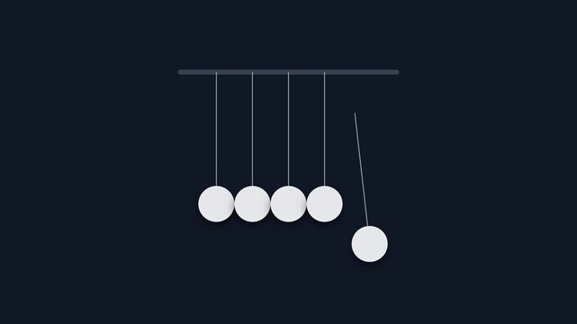 Newton's cradle physics pendulum animation: kinetic energy and momentum concept 4k