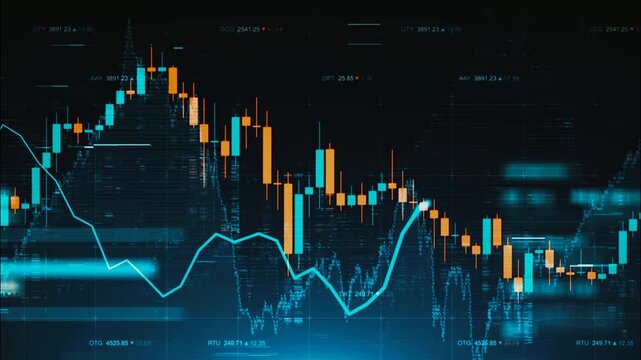 Financial Market and Heartbeat Graph Overlay &mdash; Business Chart and Pulse Line on Dark Screen