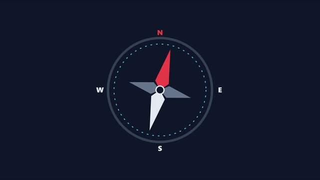 Animated compass needle spinning directional navigation for business strategy and travel concepts animation 4k