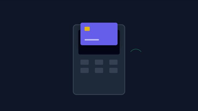 Credit card payment terminal transaction animation: secure digital finance and contactless pos processing for business and e-commerce 4k