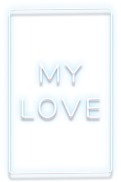 Glowing my love blue neon typography design element
