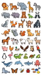 Fototapeta premium A comprehensive vector collection of cute cartoon animal characters isolated on a clean white background. 