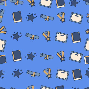 Seamless graduation pattern featuring simplified graduation cap motifs for academic celebration backgrounds, stationery and event designs.