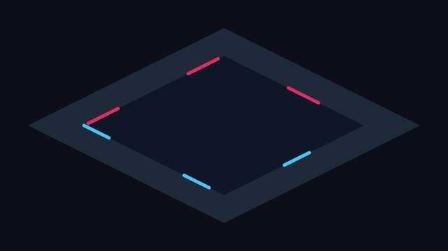 Minimalist isometric diamond shape with glowing neon border animation 4k