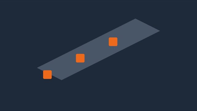 Minimalist isometric loading animation with orange progress squares on dark 4k background