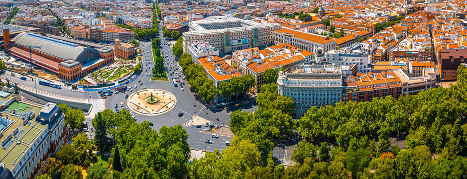 Plaza del Emperador Carlos V and Atocha Station Aerial View in Madrid
