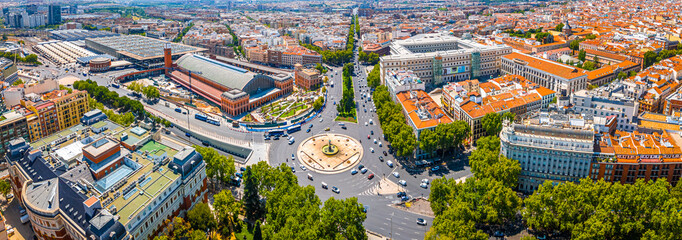 Plaza del Emperador Carlos V and Atocha Station Aerial View in Madrid
