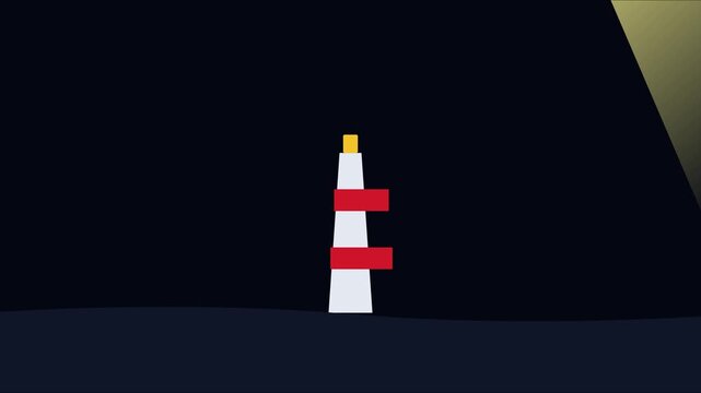 Minimalist lighthouse animation with rotating searchlight beam at night 4k beacon