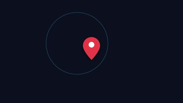 Minimalist map pin location animation on dark 4k background, for navigation and, digital interface