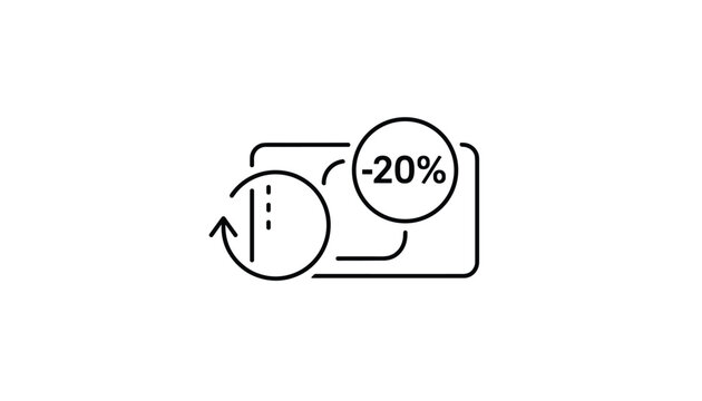 Outline icon of a coupon ticket with a twenty percent discount badge and a circular arrow indicating reward redemption.