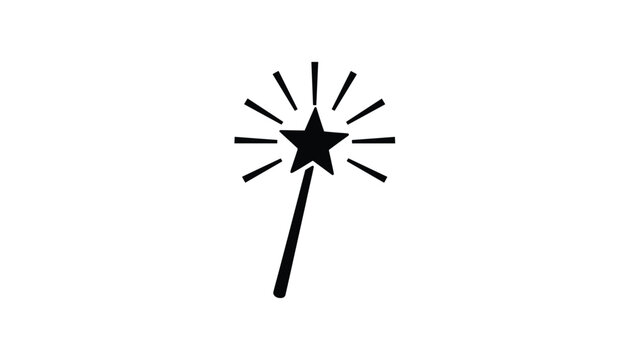Magic star wand silhouette showing glowing energy rays or sparkles isolated on a clean white background.