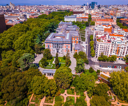Prado Museum and Retiro Park Aerial View in Central Madrid Spain
