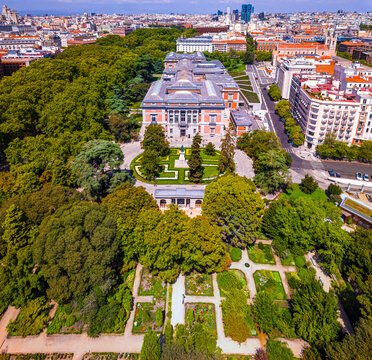 Prado Museum and Retiro Park Aerial View in Central Madrid Spain