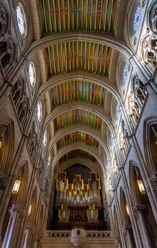 Colorful Neo Gothic Ceiling Detail Inside Almudena Cathedral Madrid Spain