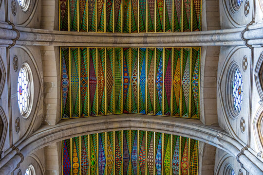Colorful Neo Gothic Ceiling Detail Inside Almudena Cathedral Madrid Spain