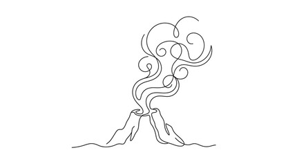 Fototapeta premium Volcano eruption continuous line drawing minimalist vector graphic