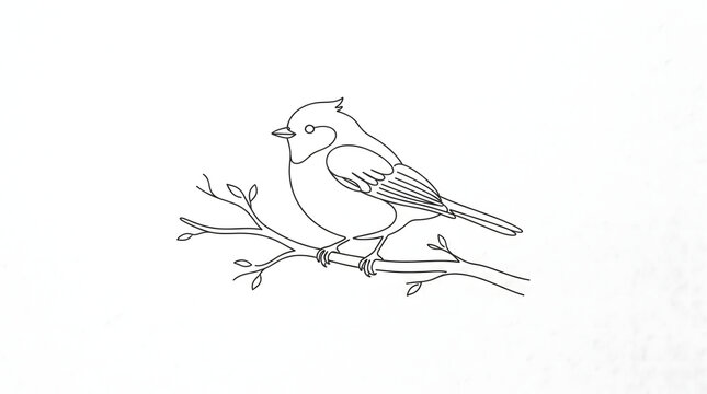Bird on branch line art vector illustration design asset
