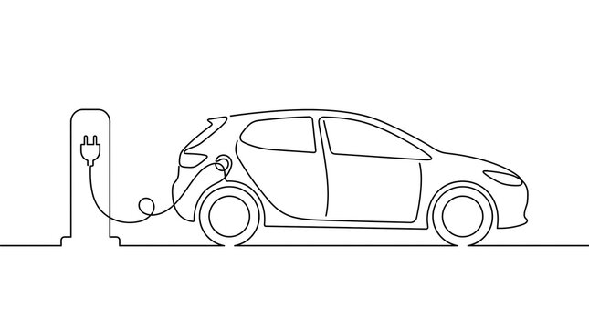 electric car charging station one line drawing vector illustration