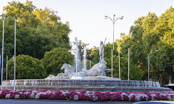 Neptune Fountain Historic Landmark Near Prado Museum in Madrid Spain