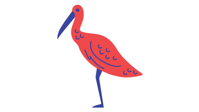 Minimalist vector illustration of a stylized red bird with blue beak and legs transparent background