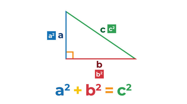 Geometric Illustration of the Pythagorean Theorem Formula Featuring a Right Angled Triangle for Mathematical Education and Academic Learning