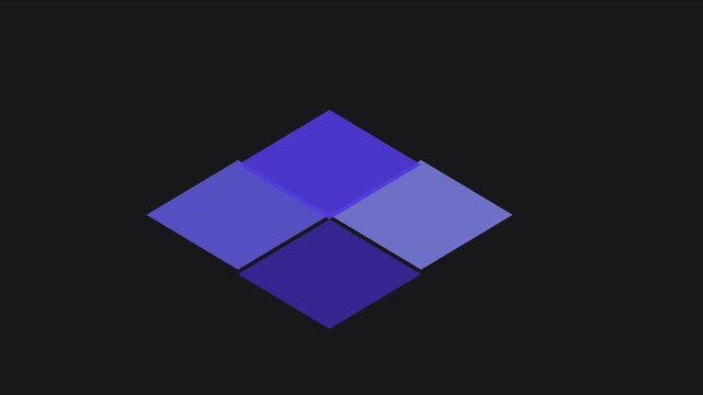 Abstract geometric motion animation 4k background, with pulsing blue, squares in isometric perspective