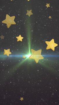 Animation of golden stars over black background with light